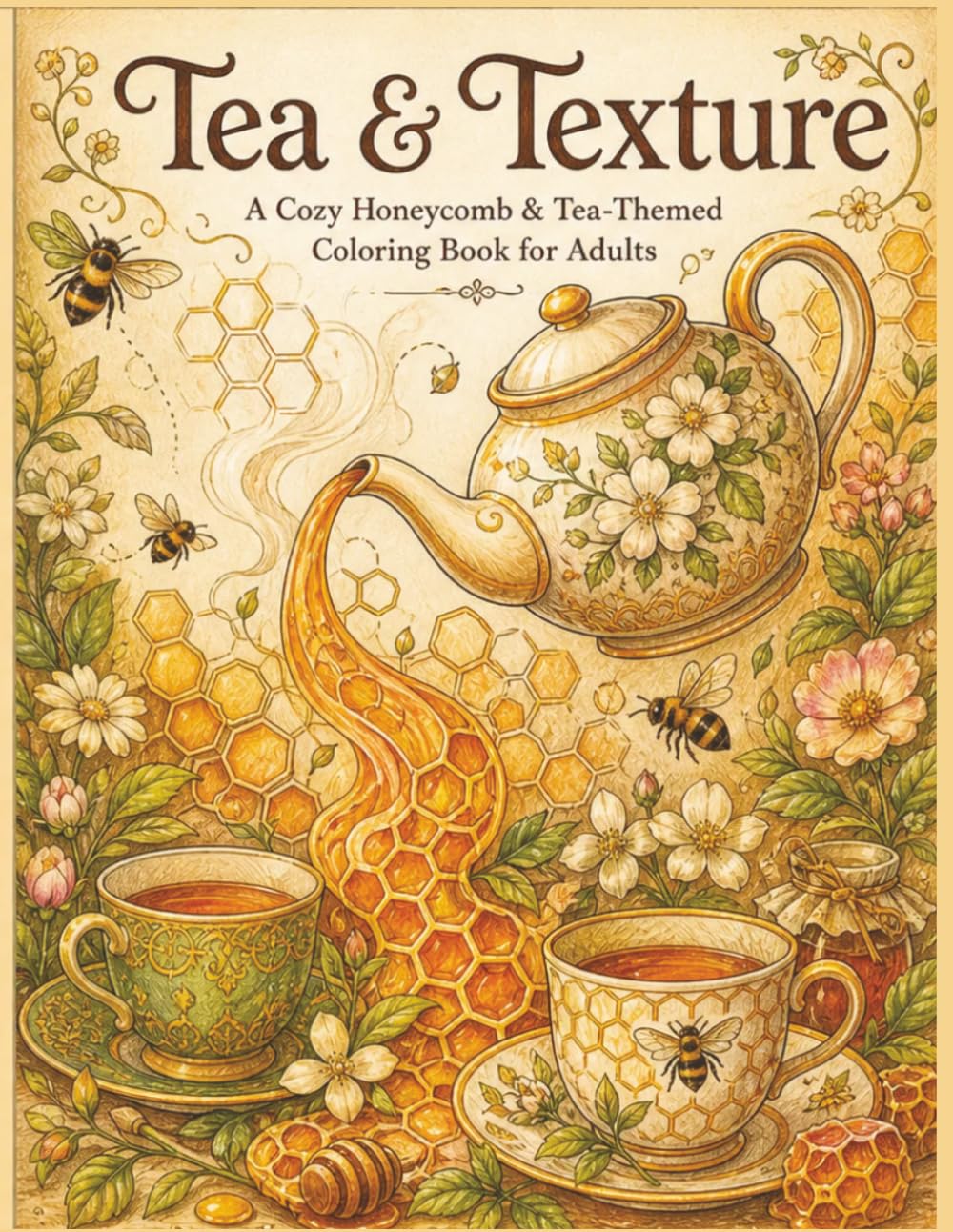 Tea & Texture: 45 Relaxing Tea-Inspired Illustrations Featuring Vintage Teapots, Honeycomb Patterns, Botanical Scenes & Whimsical Tea Moments for Stress Relief