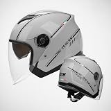 LIONCIANO Casque Jet Double Visière Rétro Scooter/Moped(Gris) - 2