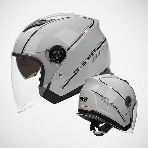 LIONCIANO Casque Jet Double Visière Rétro Scooter/Moped(Gris) - 2