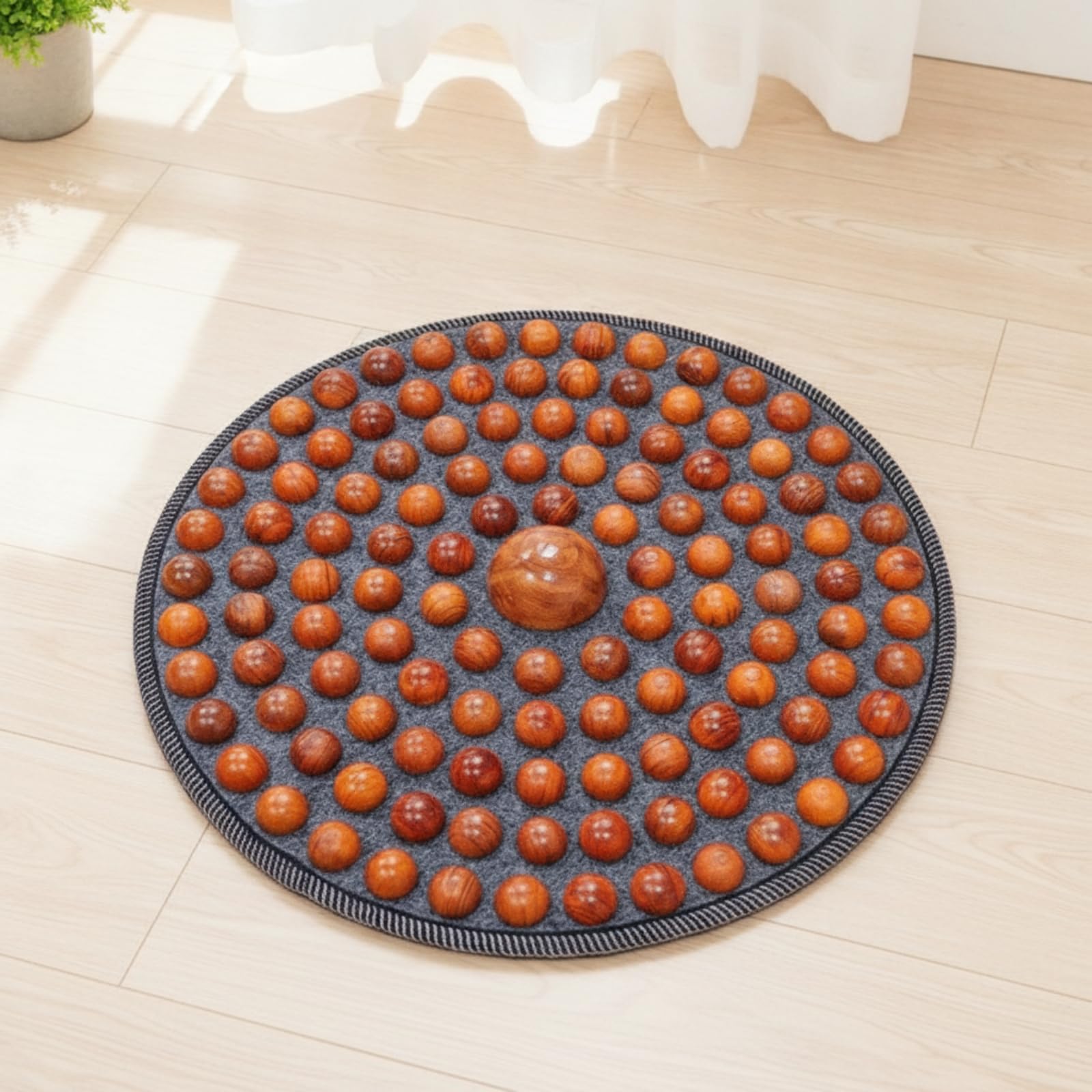 Tapis Massage avec Billes En Bois Acupression Tapis Réflexologie Apaisant pour Maison, Diamètre 80cm