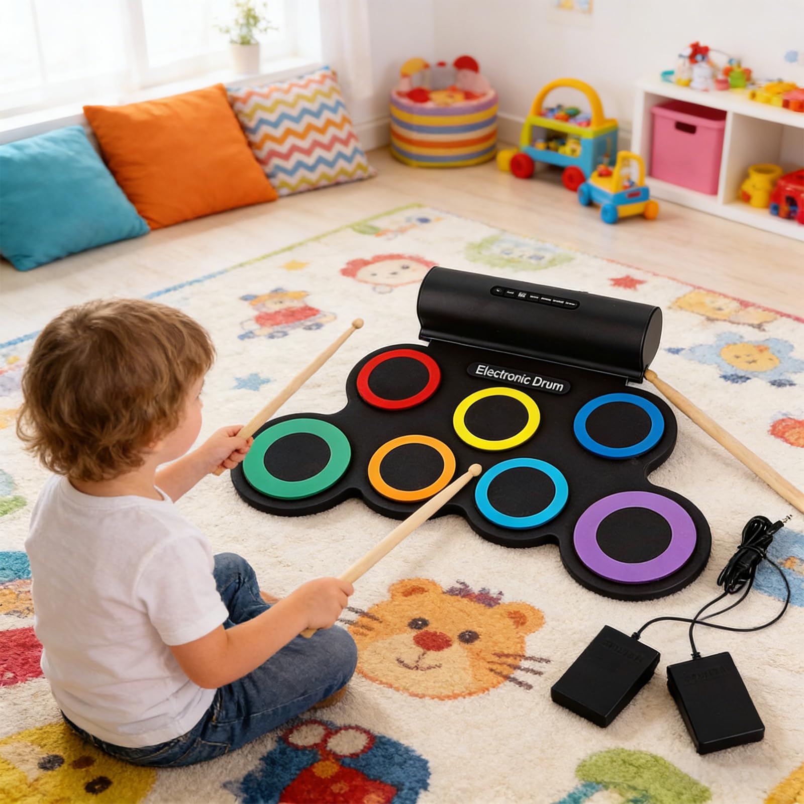 Batteria elettronica pieghevole in silicone alimentata tramite USB, per uso interno ed esterno, include la selezione del suono