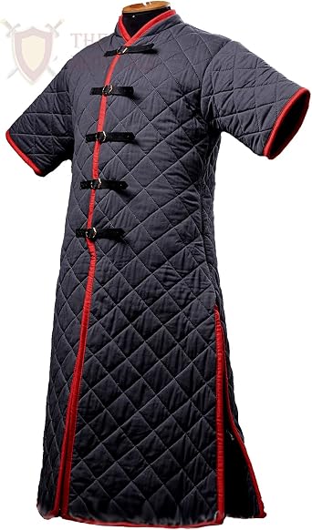 THE MEDIEVALS Thick Padded Short Sleeves Gambeson Coat Aketon Jacket Armor, Cotton Fabric