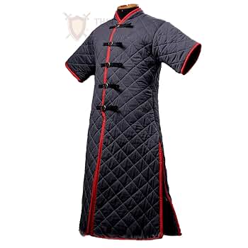 Medieval Thick Padded Full Sleeves Gambeson Coat Aketon Jacket Armor, Cotton Fabric Black