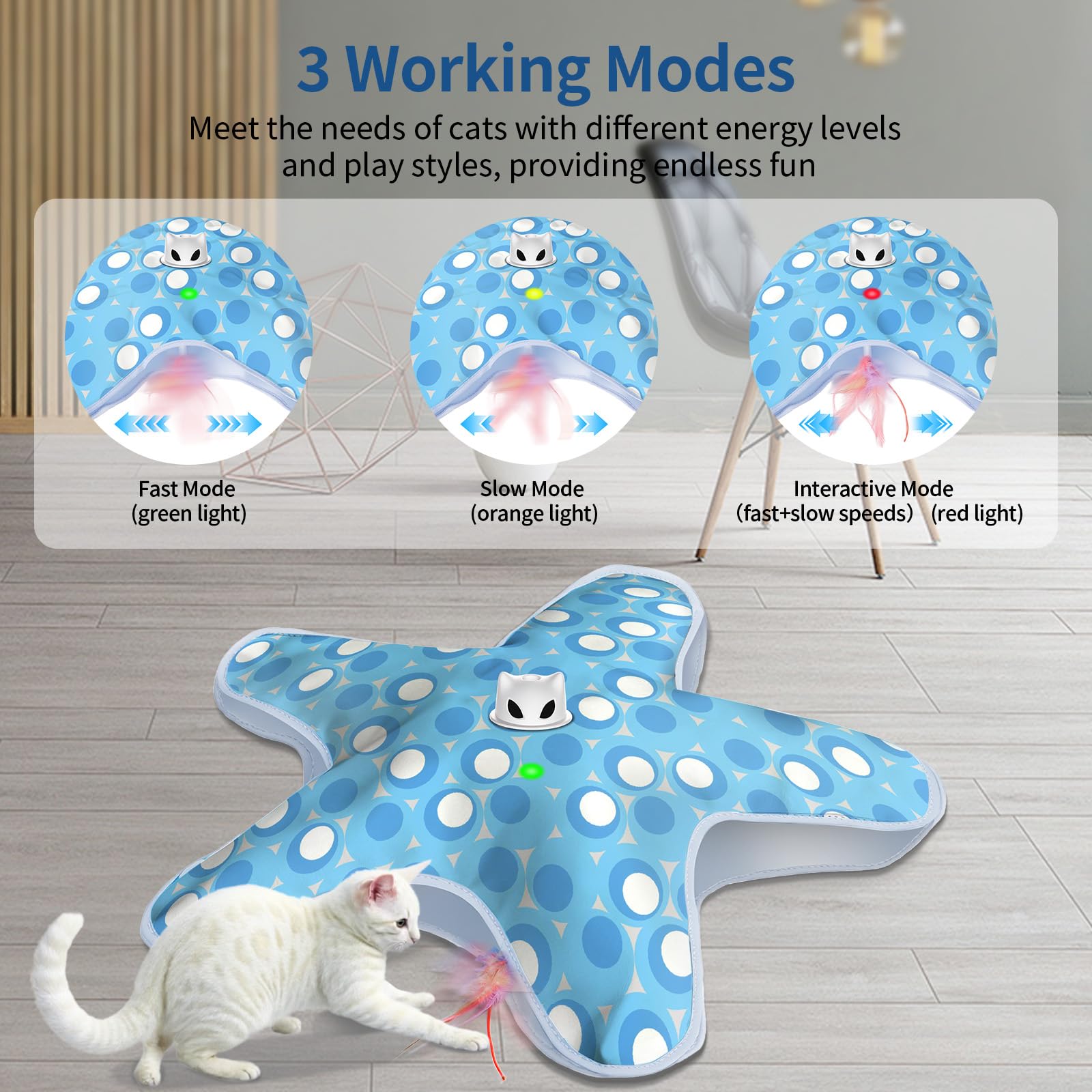 Juguetes interactivos para gatos de interior, juguete recargable para esconderse y buscar con plumas ocultas en movimiento, juguetes para gatitos activados por tacto, juguetes de ejercicio para