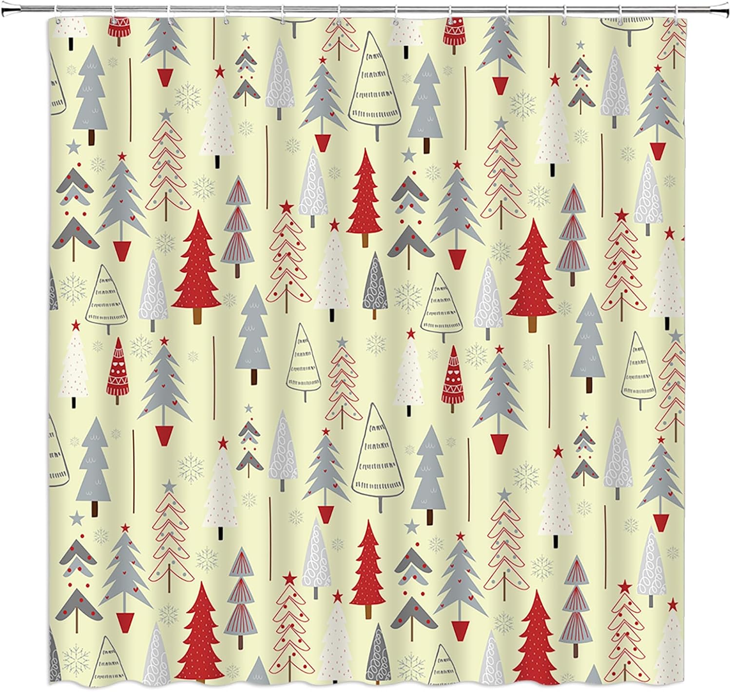 Christmas Tree Shower Curtain Red Gray Xmas Tree Snowflake Winter Holiday Happy New Year Fabric Bathroom Curtain Set with Hooks(74.8" Wx70 H)