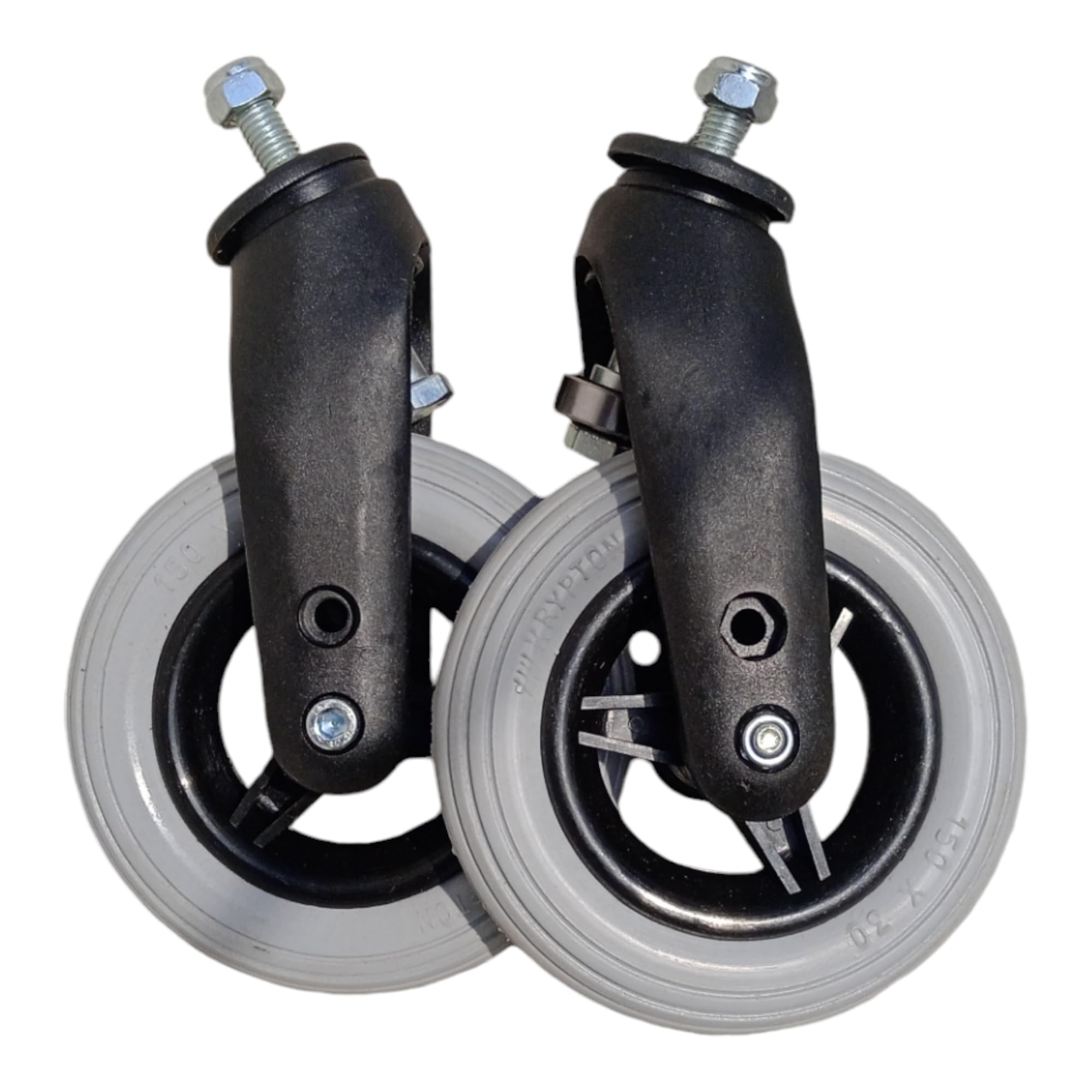 eOnekart 6 Inch (150×30) Wheelchair Wheel Complete With Fork Bearing & Nut Bolt | Height Adjustable | Grey (Pack of 2)