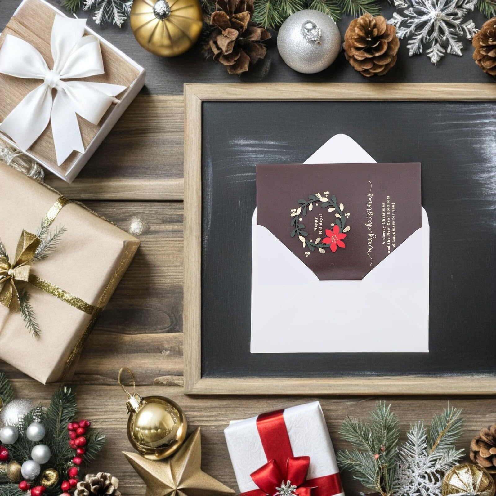 SHERCHPRY 20sätze Weihnachtskarten mit Umschlägen Vintage Grußkarten für Festtagswünsche Blanko Weihnachtskarten zum Selbstbefüllen Weihnachtskranzkarte mit Weihnachtsmotiven
