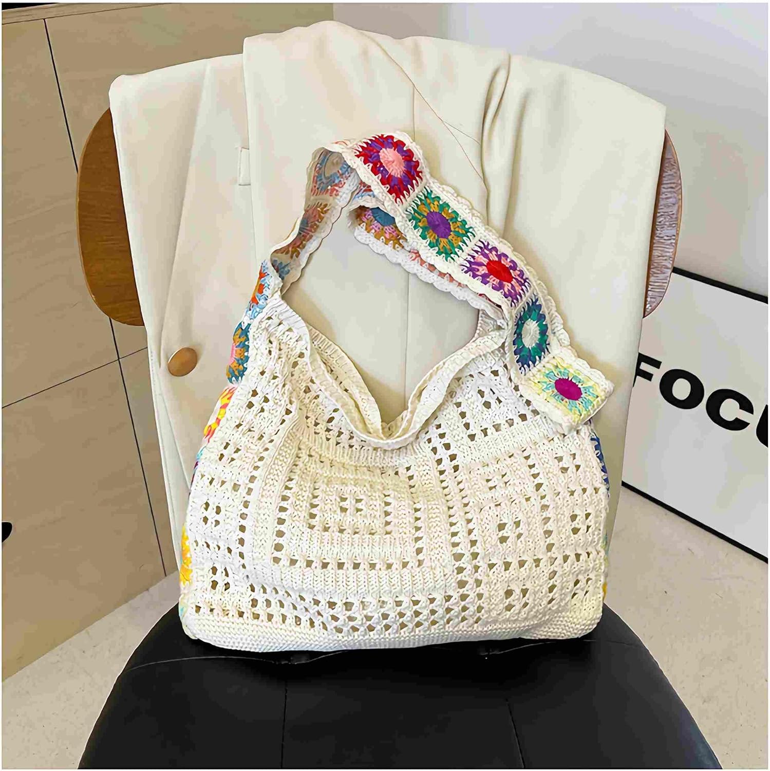 cute knit beach bag for women, small boho tote bag, summer aesthetic embroidered bags handbag, beach accessories vacation essentials bag - Image 6