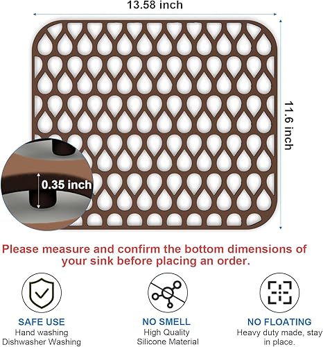 Miniatura 10 de Toovem - Protectores de fregadero de cocina de 26 x 14 pulgadas, alfombrillas de silicona para la parte inferior del fregadero de acero