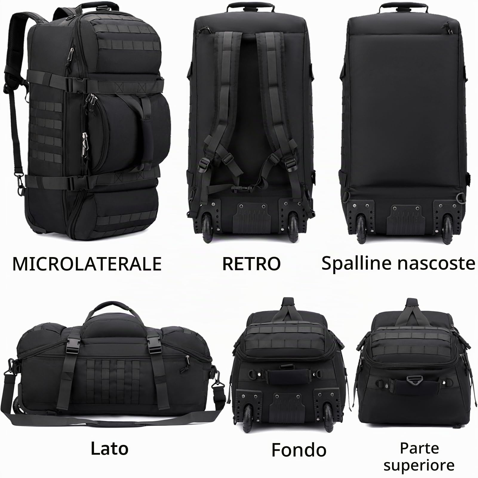 Borsone Da Viaggio Con Ruote 80L Grande Borsa Da Sportiva Impermeabile Pieghevole Extra Large Borsone Trolley Unisex Weekender Trekking Palestra Viaggi Nuoto (Nero)