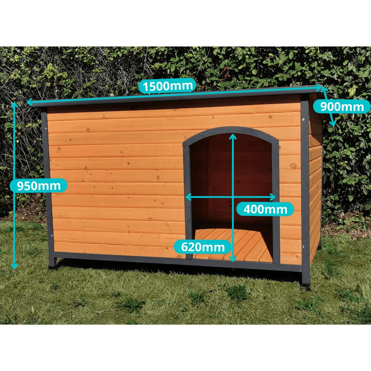 Animal Valley - Niche à Chien Natura avec Toit Plat ouvrant - Bois et Plastique - L 150 x l 90 x H 95 cm - Taille XXL - Beige et Gris - pour Grands Chiens