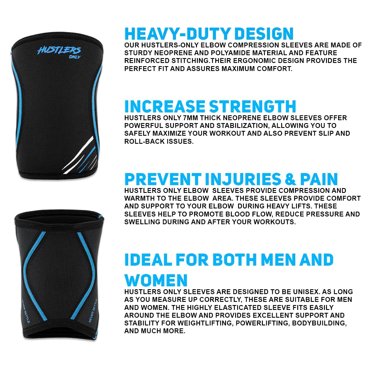 Hustlers Only Gomiti per sollevamento pesi 7 mm in neoprene a compressione per gomito per sollievo immediato dal dolore alle articolazioni e gomiti per allenamento in palestra, powerlifting (L, nero)