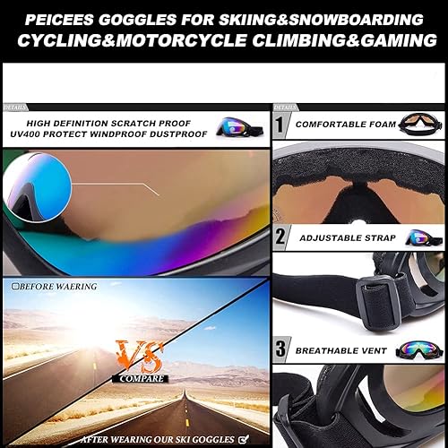 Miniatura 4 de Peicees Paquete de 2 gafas de esquí para mujeres, hombres, niños, deportes de nieve, motocicleta, snowboard