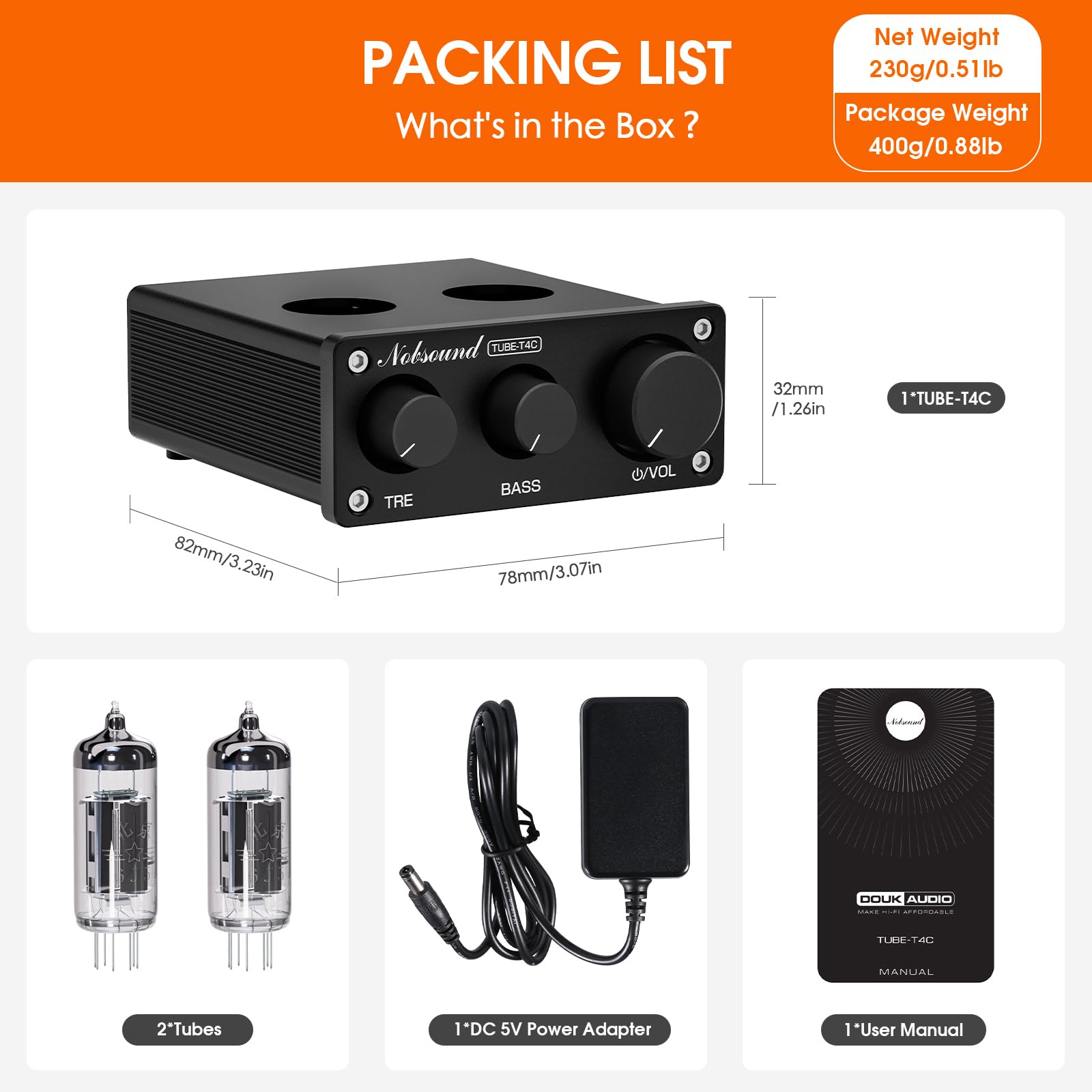 Nobsound Mini Lampowy Przedwzmacniacz HiFi: Stereofoniczny Przedwzmacniacz Audio Klasy A z Regulacją Basów i Wysokich Tonów do Domowych Wzmacniaczy, Aktywnych Głośników, Biurkowych Systemów Audio