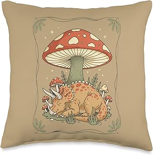 Mythical & Prehistoric Triceratops Sleeping Among Mushrooms Throw Pillow