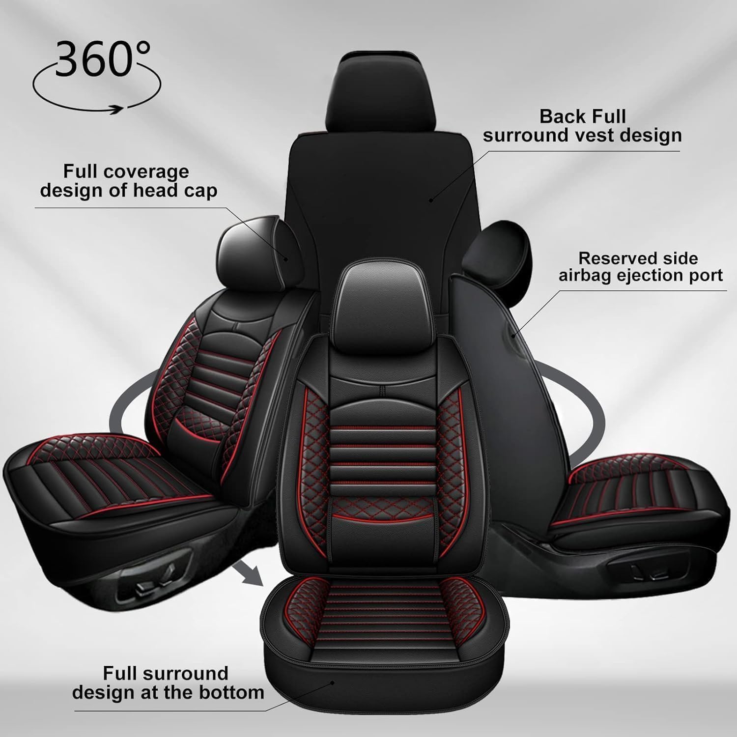 AOMSAZTO Seat Covers Fit for 2024 2025 2026 Toyota Tacoma Truck Double Crew Cab Custom Leather Truck Seat Covers Full Set(Black&Red,5 Seats)