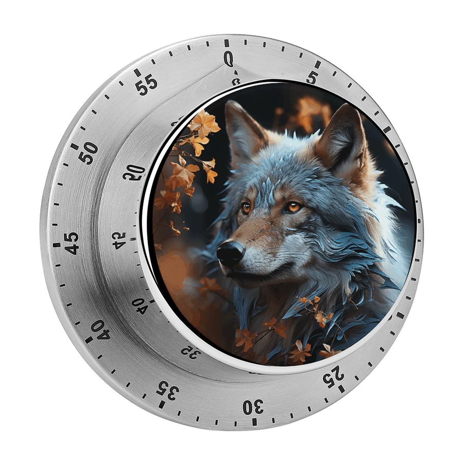 Autumn Leaves and A Wolf Kitchen Timer Chef Cooking Timers Clock with Loud Alarm Exquisite Stainless Steel Mechanical