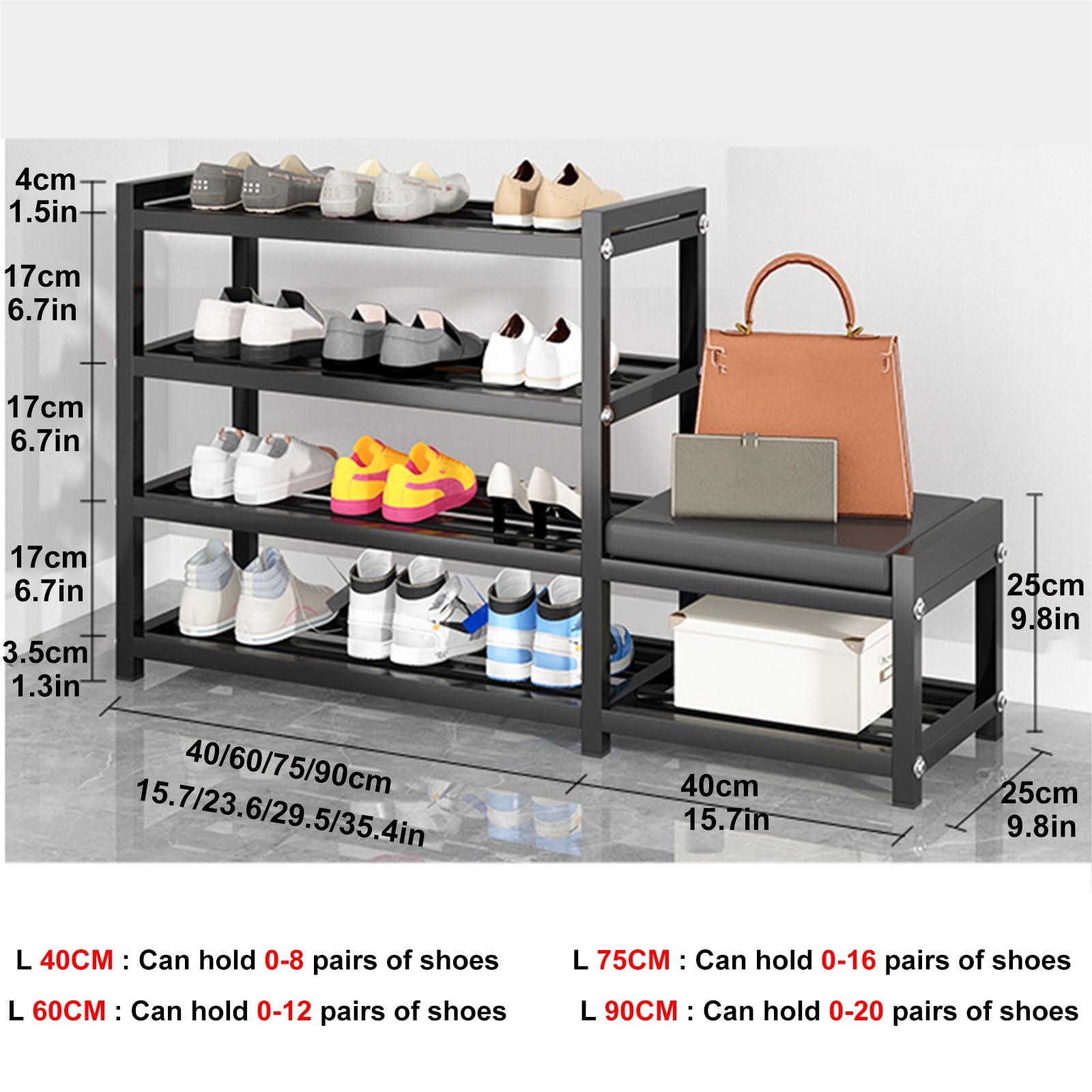 Panca Imbottita Porta Scarpe con ripiano Resistente alle intemperie, Organizer per Ingresso, Seduta salvaspazio per Soggiorno, Camera da Letto, Balcone (OneSize)