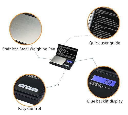 Miniatura 7 de Báscula digital de bolsillo de 17.64 oz0.00 oz, báscula digital de gramos, báscula de alimentos, báscula de joyería negra, báscula de alimentos para