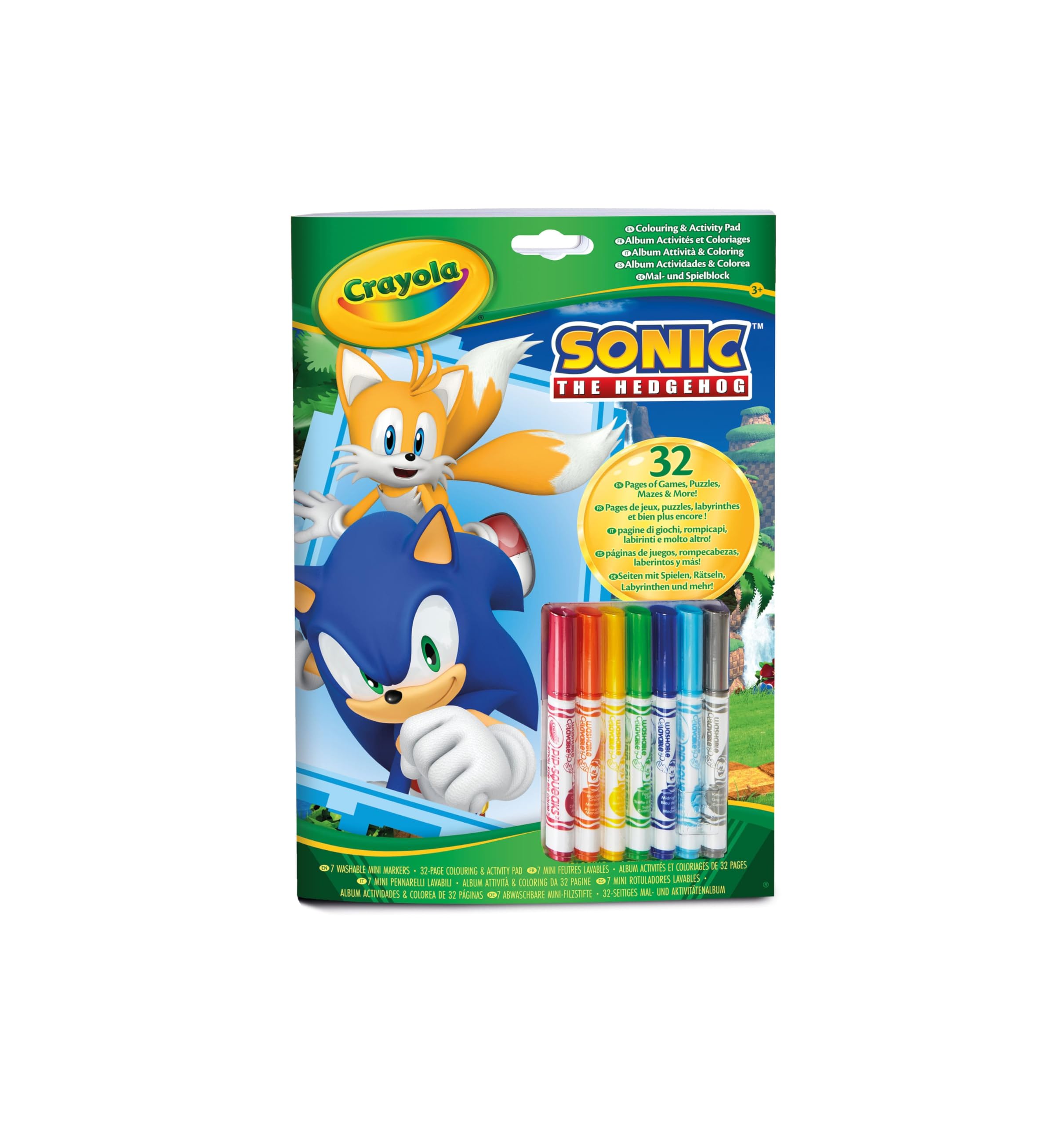 Crayola Album Activité et Coloriage Sonic, 32 Pages, 7 Mini-Feutres Lavables