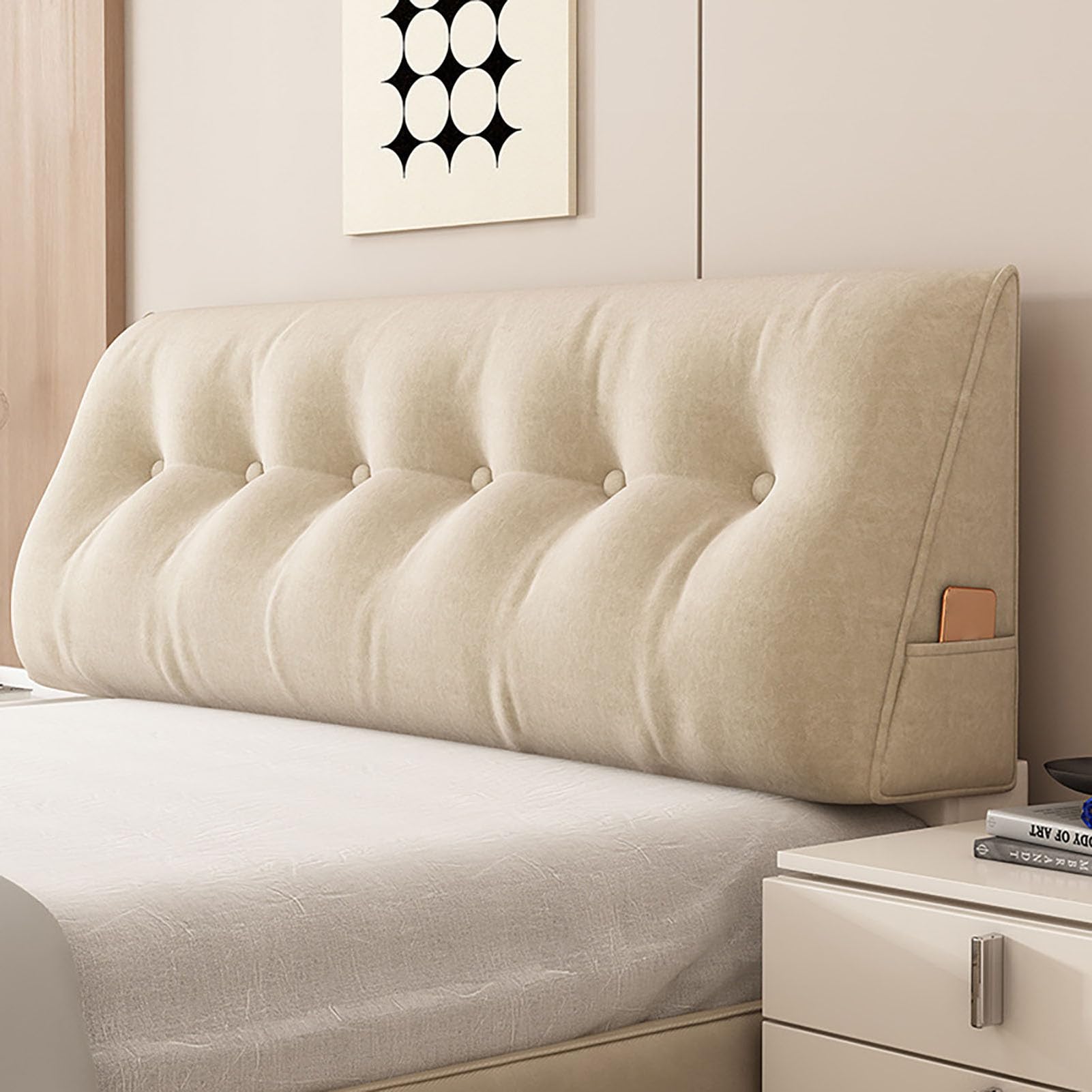 GYCF headboard pillow reading cushion pillow triangular wedge pillow positioning support backrest bed sofa day couch large cushion upholstered,Beige,80 * 50 * 20CM