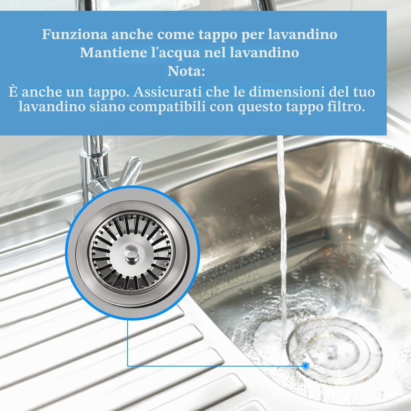 Cucina 84mm Lavello Spina Filtro Acciaio, Tappo lavello cucina, Filtro per Lavello in Acciaio Inossidabile con filtro funzione, per Cibo/Hair Catch(Lavelli Diametro Foro 84-85mm)