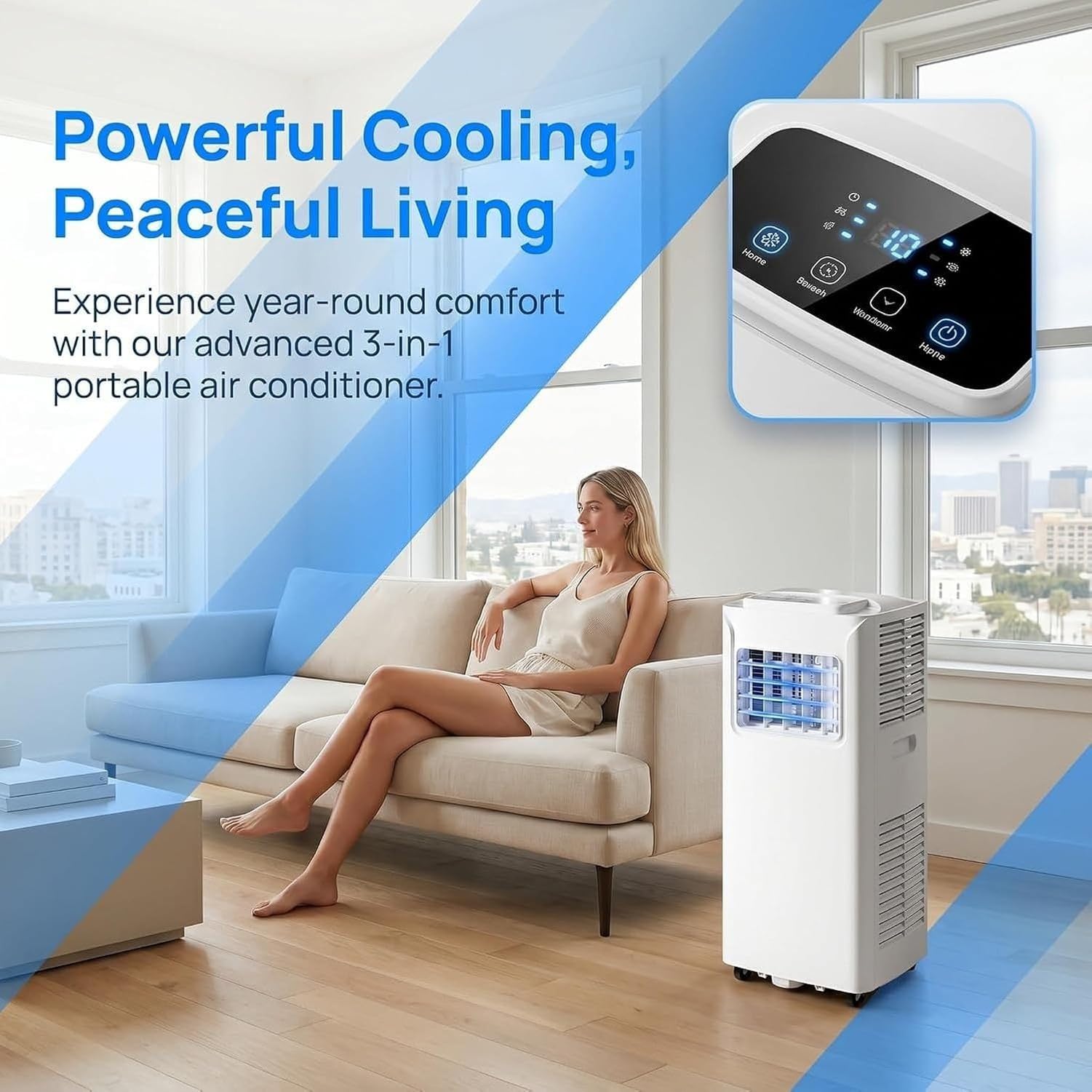 Condizionatore Portatile 12000 BTU, Raffredda Fino a 28 m², Telecomando, Timer 24H, Oscillazione, 2 velocità, Kit di Installazione, 7000 Btu, 7000 BTU