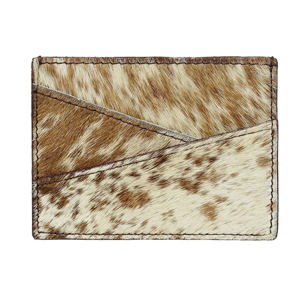 Myra Bag Brun Credit-Card Holder Cotton + Fur Leather Bag S-3171, White, Brown