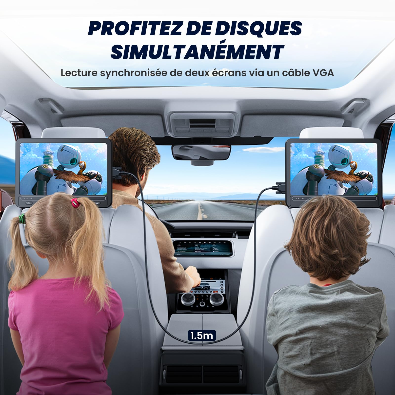 GOnavidio 10,1" Lecteur DVD Voiture 2 Ecrans pour Enfant avec 2 Casques, Région Libre,ecrans Voiture Enfant de 5 Heures pour Voyage,Prise en Charge USB/SD(Un Lecteur et Un Moniteur)