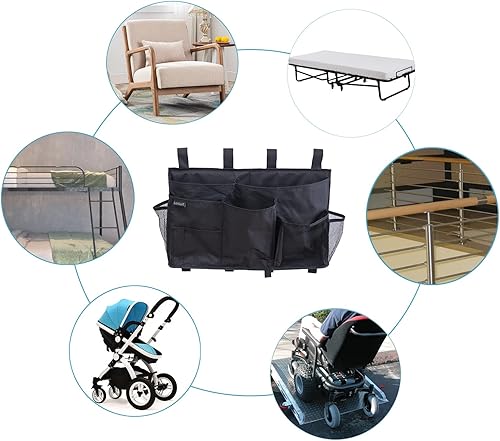 Miniatura 7 de LEISUIT Bolsa de almacenamiento colgante organizador de cabecera 9 bolsillos negro (XL)