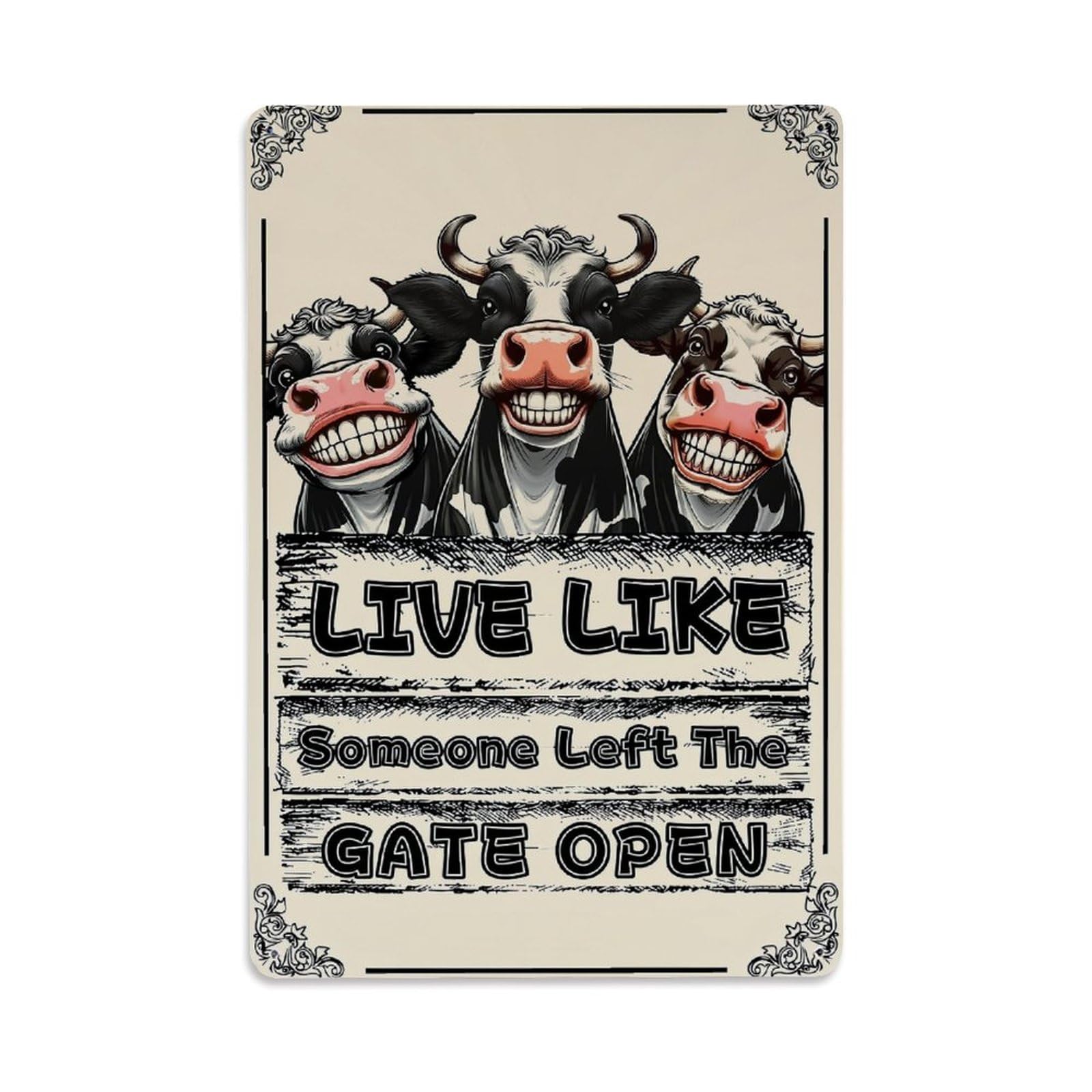 Cow Faces With Smiles And Text Retro Metal Tin Sign, Vintage Decor Art Poster for Bar, Home, Man Cave, Kitchen, Laundry Room Gift 8x12Inch