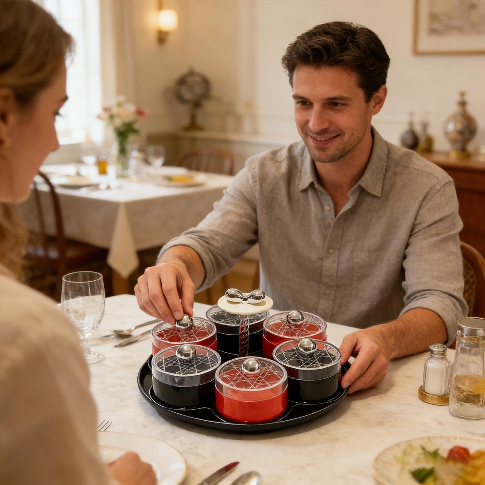 Plateau de service compartimenté avec couvercle Présentoir rotatif pour