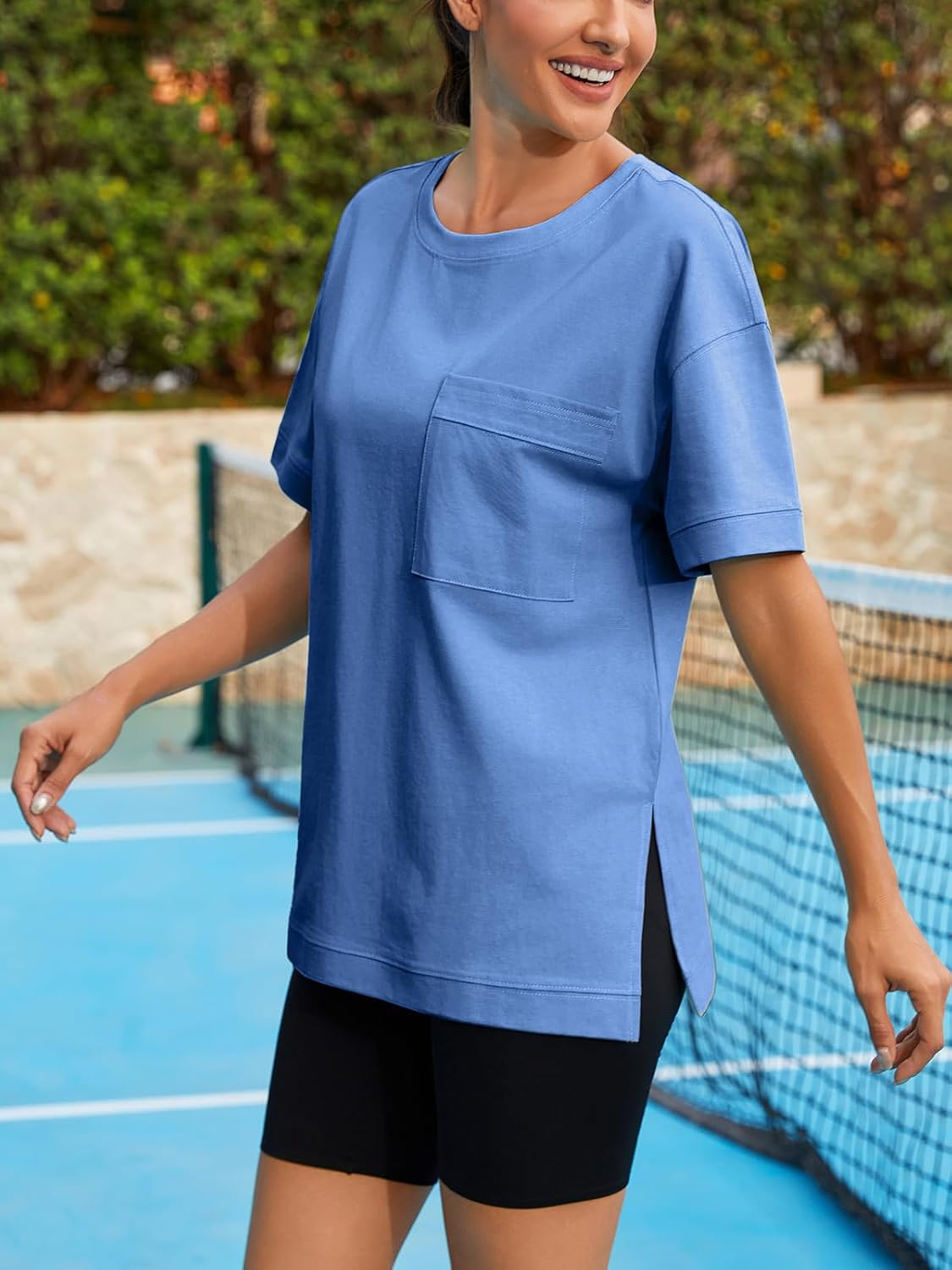 Women Oversized T Shirts Short Sleeve Boyfriend Tees Casual Loose Tunic Summer Tops with Pocket - Image 3