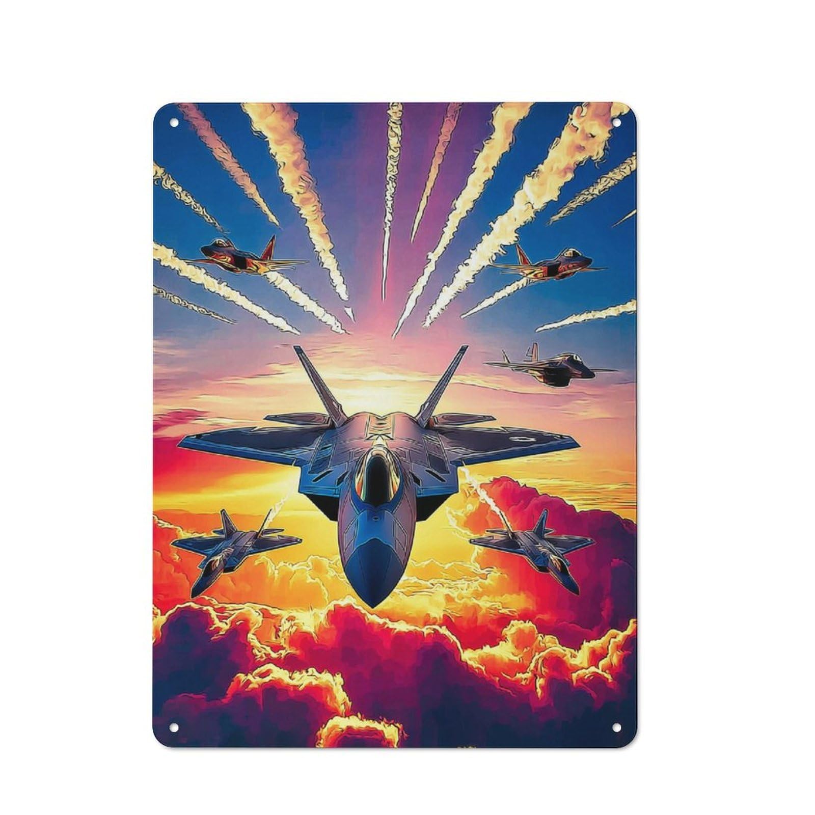 Junmoney Warplanes At Sunset Formation Metal Plaque 40X30cm With For Garage Wall, Rustic Decor, For Vintage Wall Decor Fans, For Themed Room Decoration