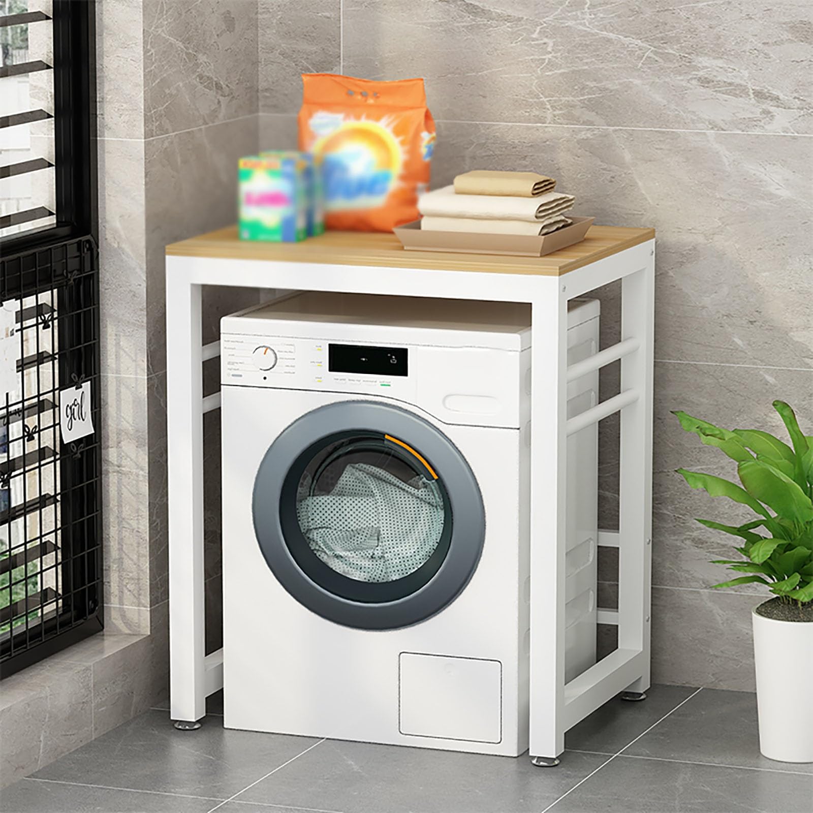 Support de rangement de qualité pour lave-linge avec plateau en bois