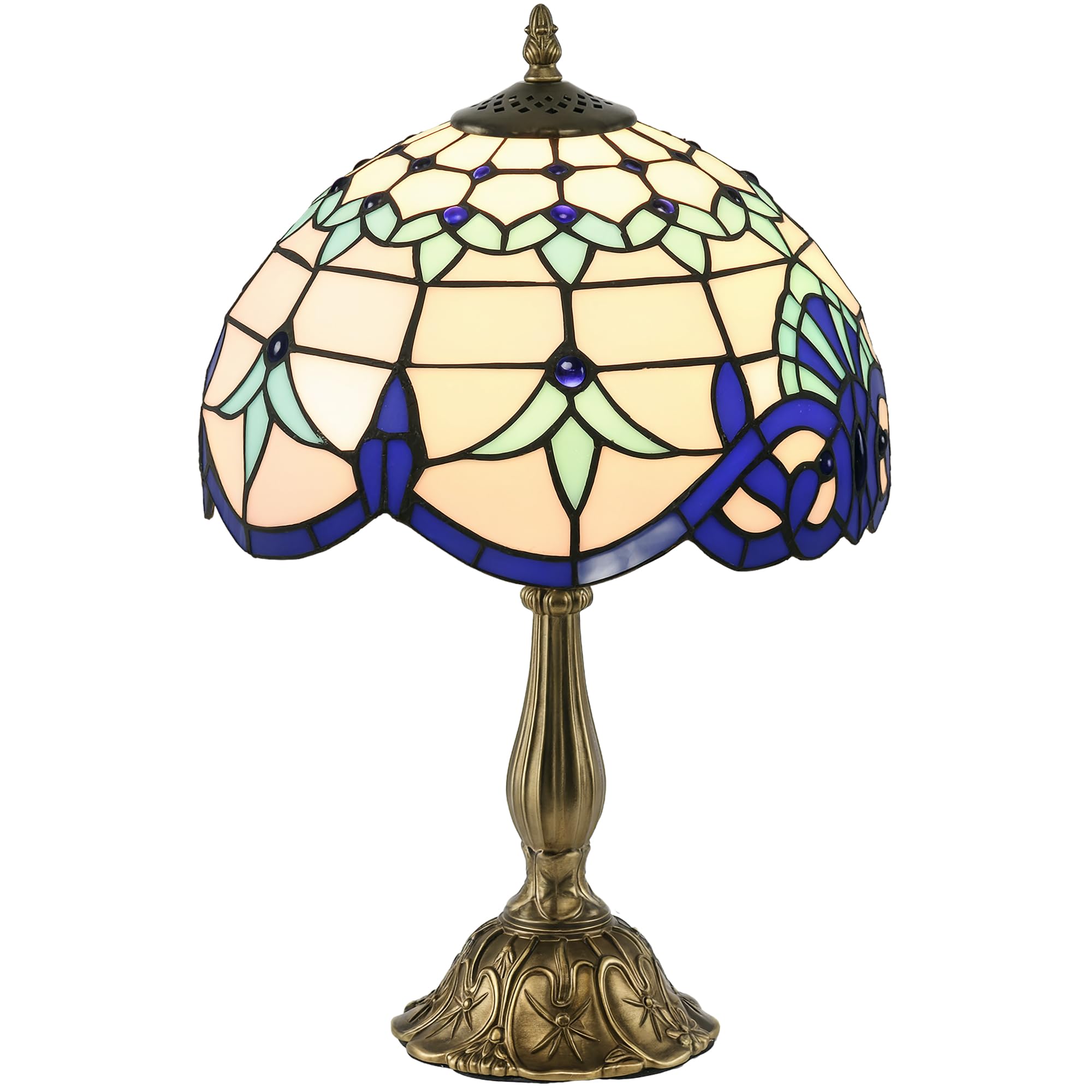 HOMCOM Handmade Stained Glass Table Lamp Antique Bedside Lamp for Bedroom in Blue