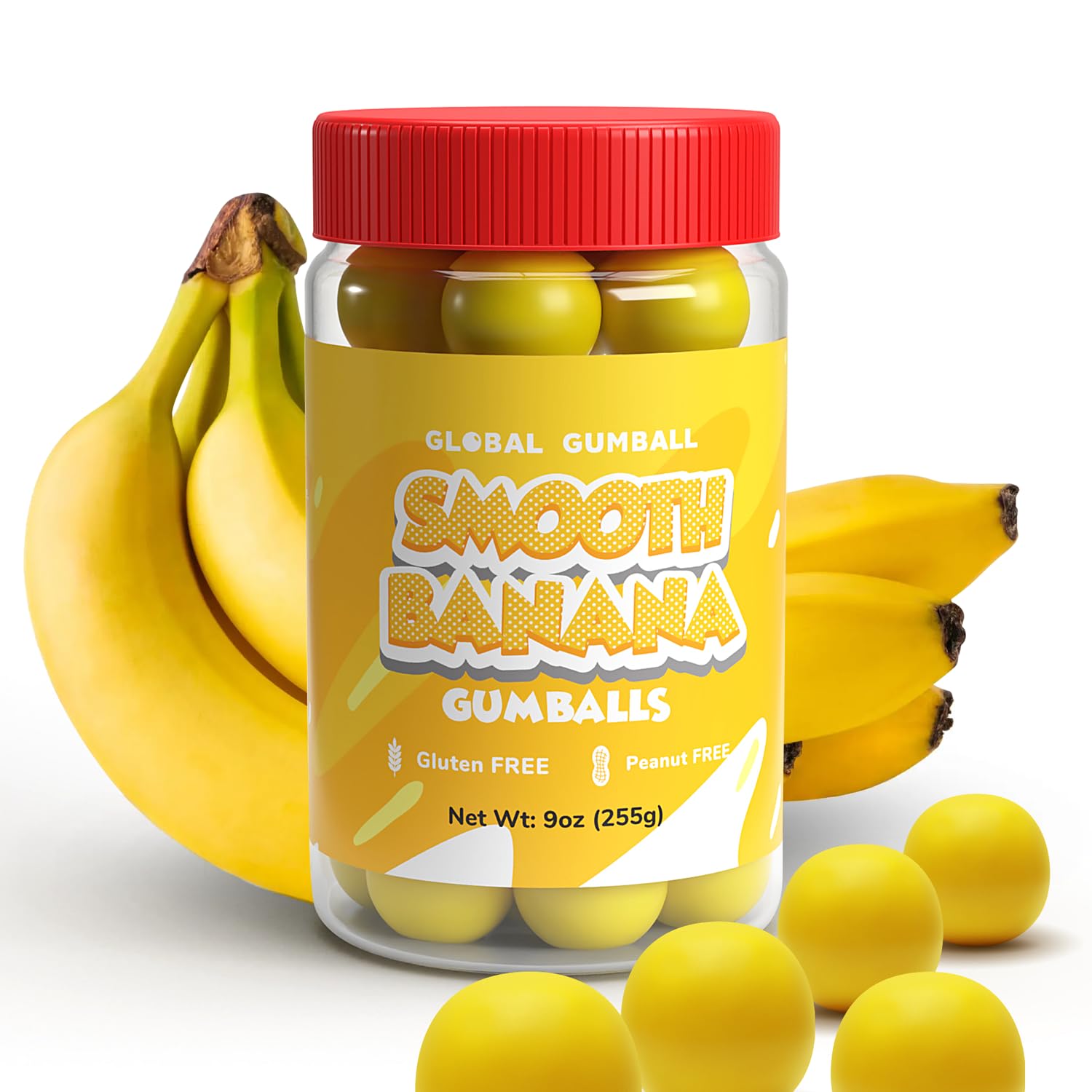 Gumballs in Jar - 1 Inch Large Gumball - Banana Double Bubble Gum Yellow Gum Balls - Kids Chewing Gum - Gumballs for Kids 9 OZ