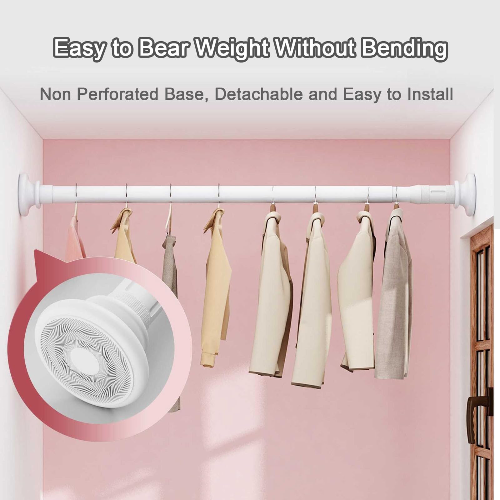 Barra de tensión ajustable, barra de cortina de ducha extensible para baño, puertas y armarios, 125-200 cm, decoración elegante del hogar, fácil instalación, acabado blanco