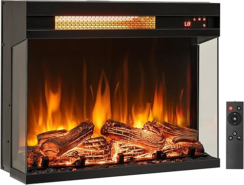 RELAX4LIFE Chimenea eléctrica de 3 lados de 23 pulgadas, chimenea infrarroja de 1500 W con 8 colores de llama, temporizador 9H, control remoto,
