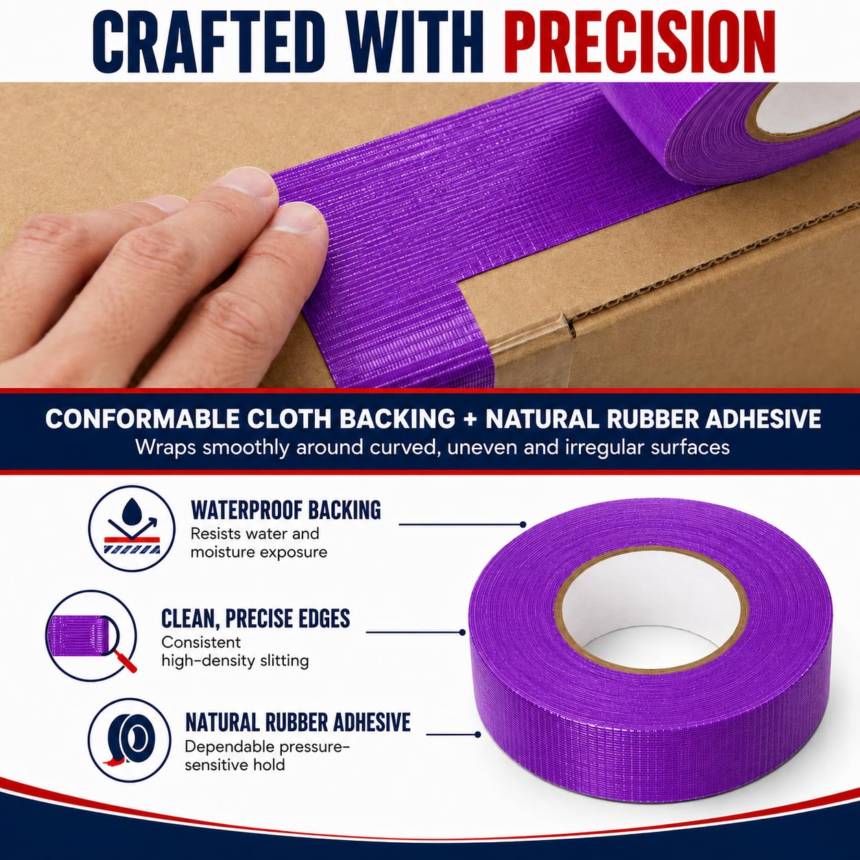 Cinta adhesiva T.R.U. CDT-36 de grado industrial. Impermeable y resistente a los rayos UV. Varios colores disponibles. 60 yardas (morado, 3/4 pulgadas).