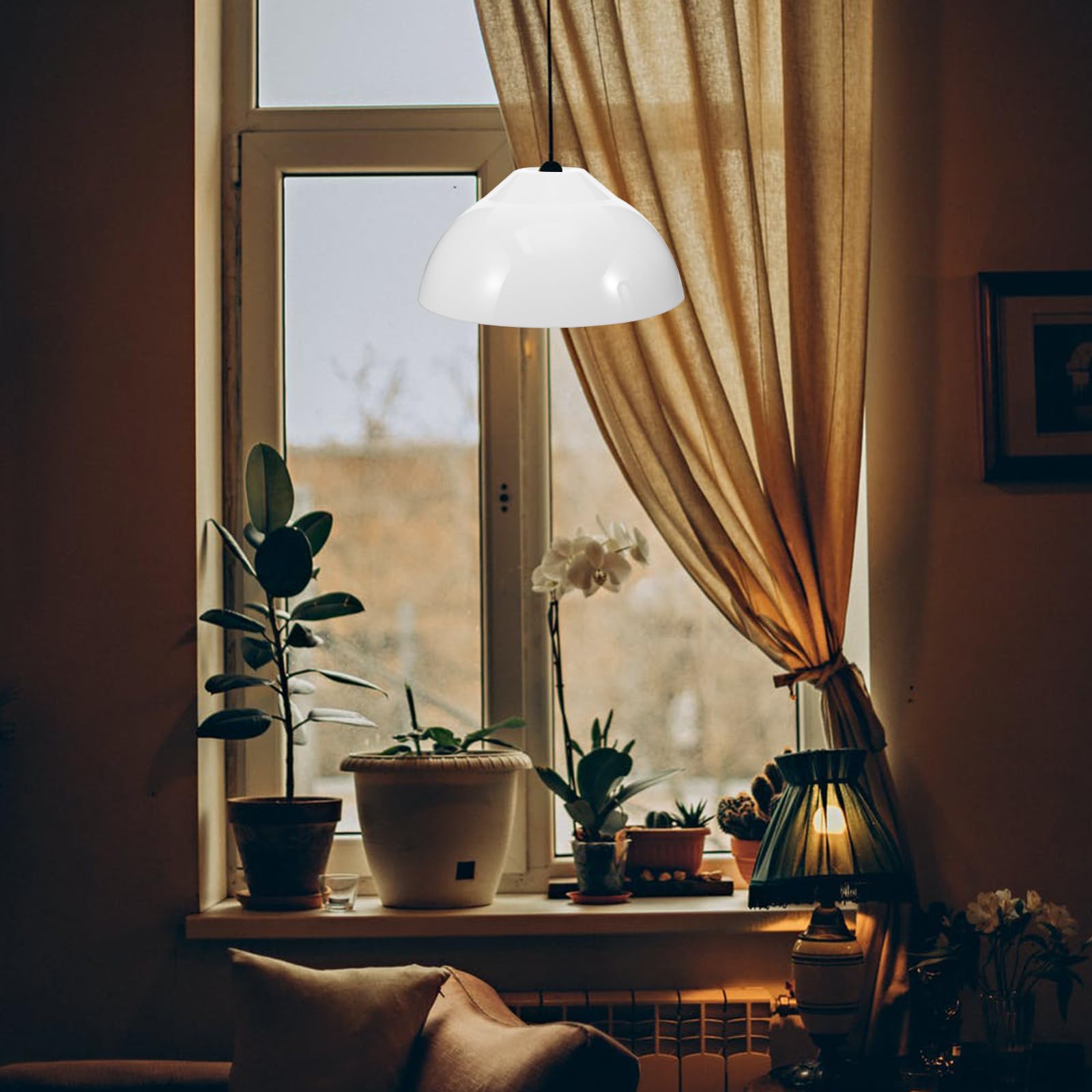 OATIPHO Bedside Lampshade Cover, Ceiling Lamp Shade Cone Shaped Pendant Light s Desk Round Hanging Acrylic E27 Wall (White) - Image 3