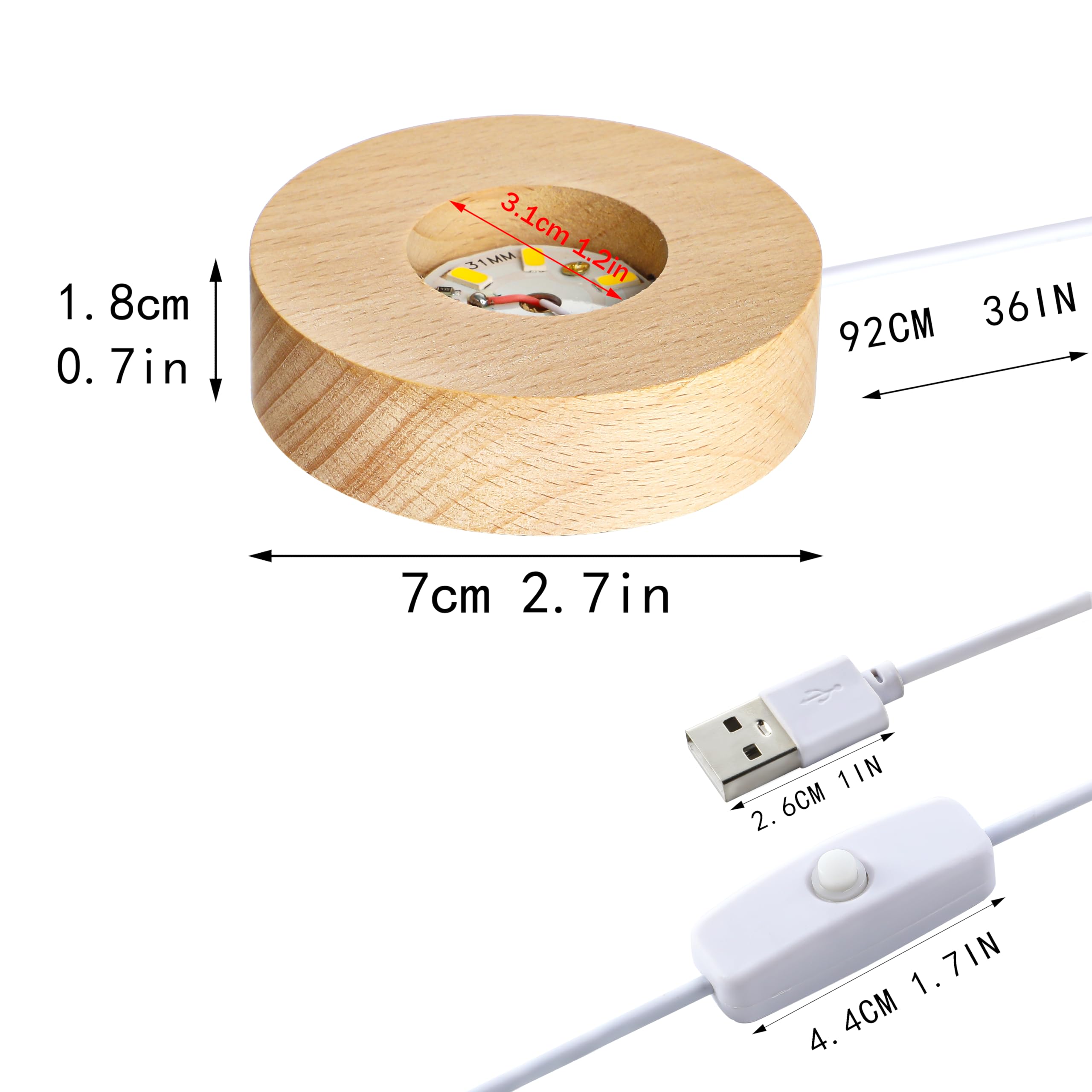 ZEERSHEE 2Pcs Led Wood Display Stand for 3D Crystal Glass Resin Art Light Wooden Lamp Base for Crystals LED Round Display Pedestal