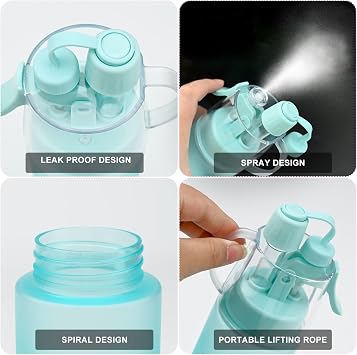 Water Spray Bottle Misting Water Bottle Sport Water Bottle for Outdoor Hydration 580ml Drinking Bottle with Flip Straw,for Cycling Climbing Fitness Hiking Running Mountaineering Humidification Cooling
