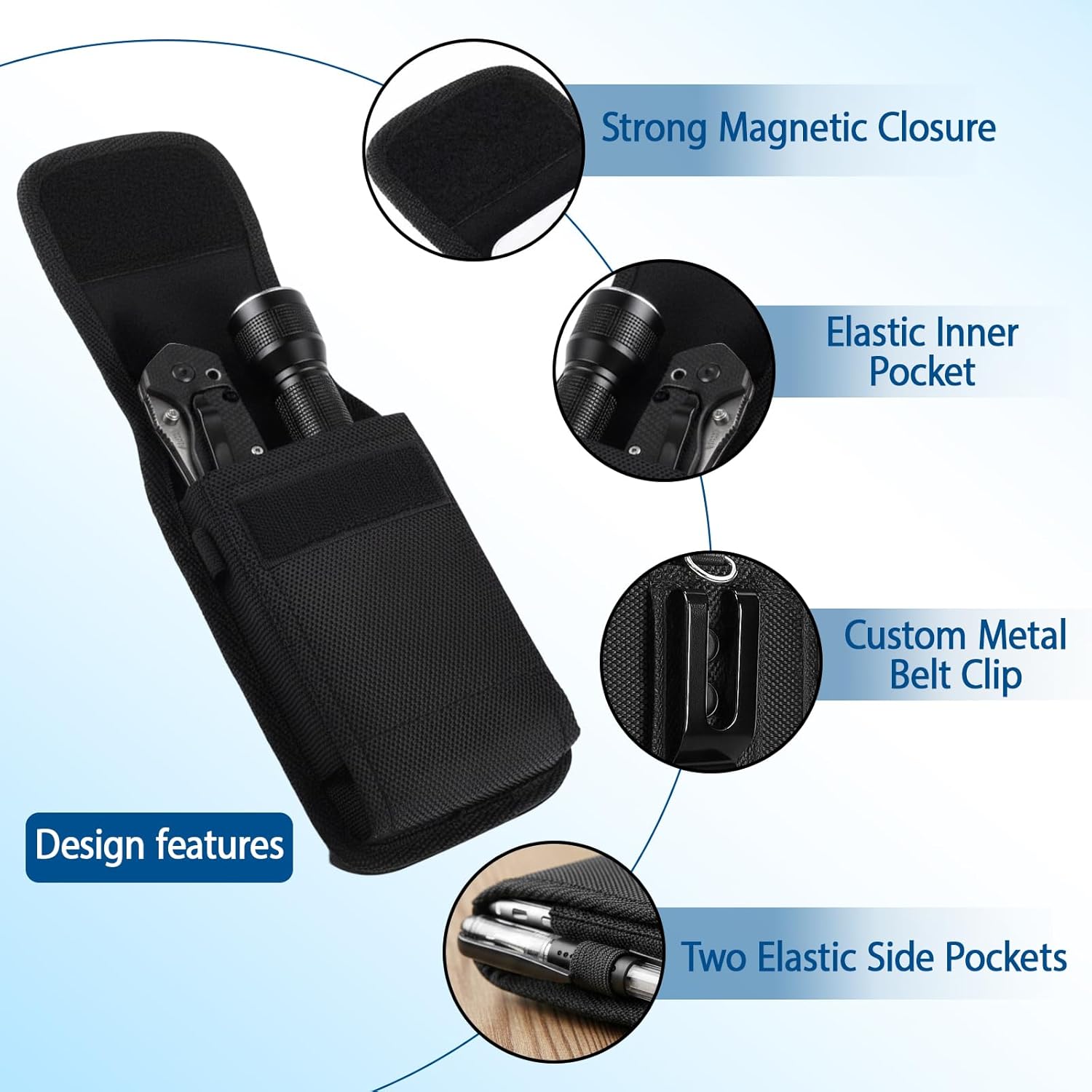 Case, Sheath, Durable Pouch for Tools, Compact Design, Fits Most Models, Black Vertical Bag XL