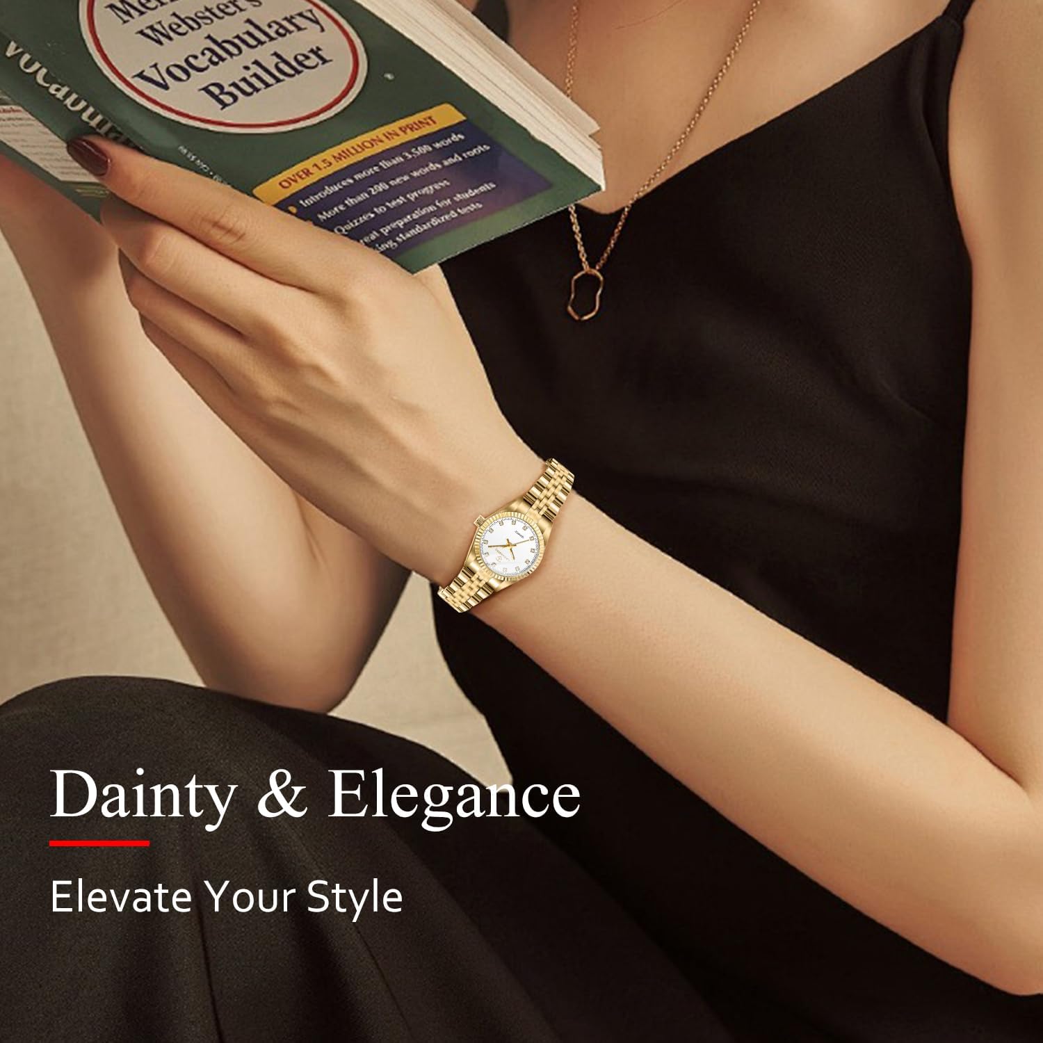 Gold Womens Watch Set, 18K Gold Plated Bangle Bracelets Ring for Women, Dainty Ladies Wrist Waterproof Analog Watch with Luminous, Valentine Anniversary Birthday Gifts for Women - Image 2