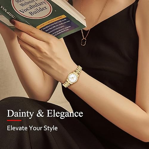 Miniatura 2 de Gold Womens Watch Set, 18K Gold Plated Bangle Bracelets Ring for Women, Dainty Ladies Wrist Waterproof Analog Watch with Luminous, Valentine