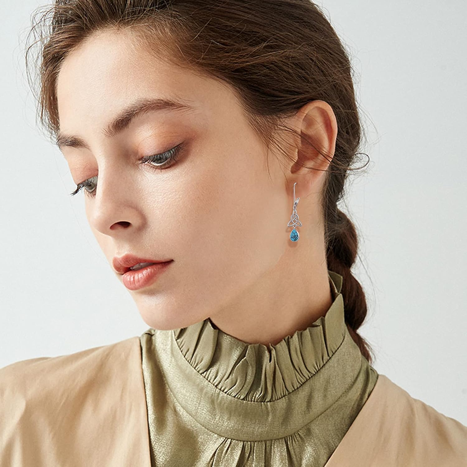 Heart Turquoise Earrings S925 Sterling Silver Vintage Daily Jewelry Gift for Sensitive Ears Women Girls Turquoise Lovers