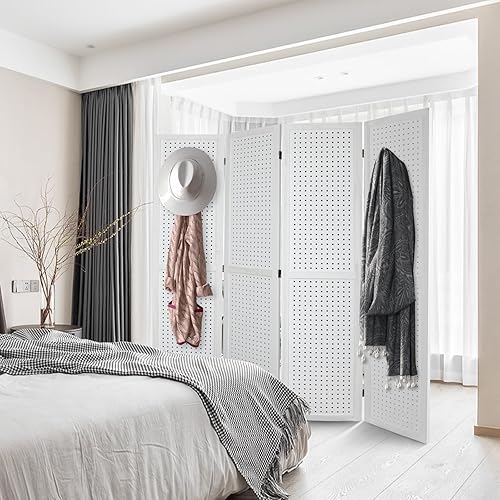 Vista 4 de Babion Pantalla de tablero de clavijas de 4 paneles, divisor de habitación, pantallas de privacidad plegables independientes, soporte de exhibición