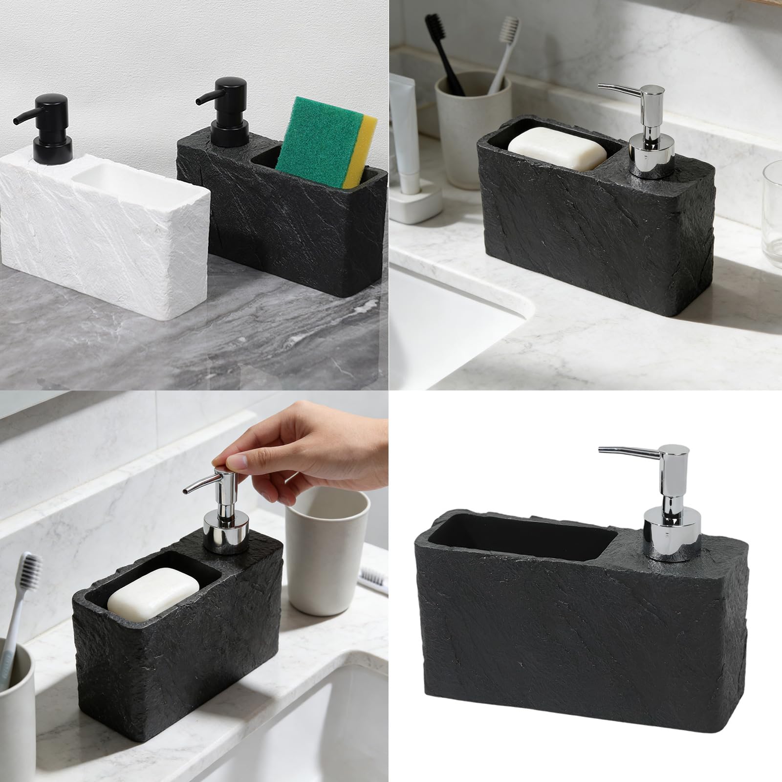 Bottiglie dispenser di sapone ricaricabili per shampoo, lozioni, creme, pompe, pressa, spugna, portaspazzolino, dispenser di sapone per bagno