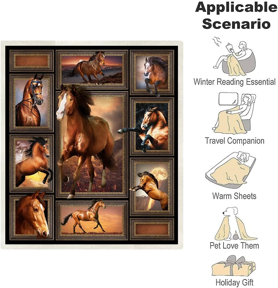 Horse Print Throw Blanket - Cozy Warm Comfy Fluffy for Bed Couch Living Room Decor - 60"x80" Western Horse Blanket for Girls